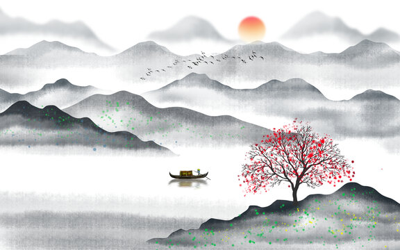 中國(guó)風(fēng)山水水墨畫