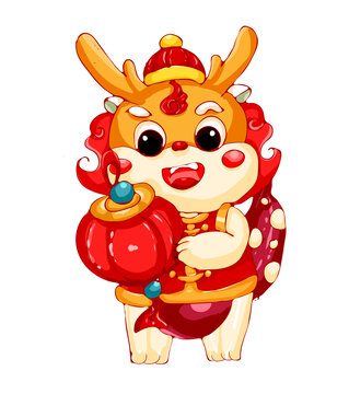 國潮風(fēng)新年龍年拿燈籠元素