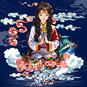 藏族女孩插畫
