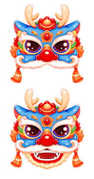 國潮新年龍年春節(jié)藍色龍頭插畫