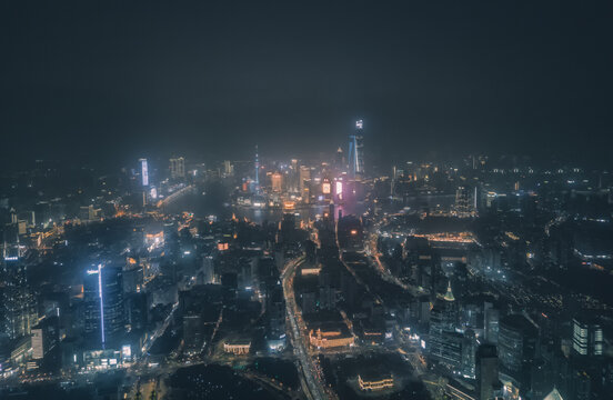 航拍上海城市夜景