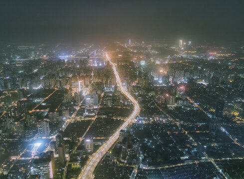 航拍上海南北高架路夜景