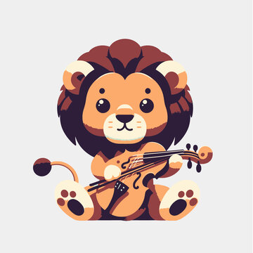可爱狮子吉他素材插画