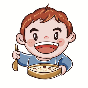 手繪吃飯卡通小男孩插畫logo