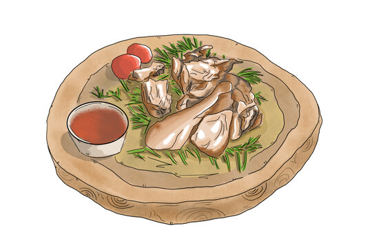 圣诞烤鸡手绘美食插画