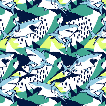 鲨鱼数码印花图案