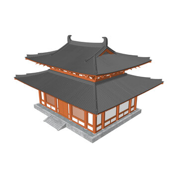 唐風(fēng)重檐歇山鳥瞰效果