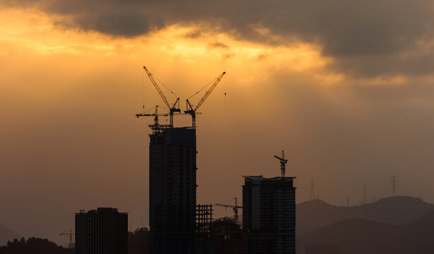 深圳城市风光日落光影与建筑