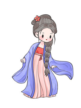 國風手繪Q版古裝漢服女孩