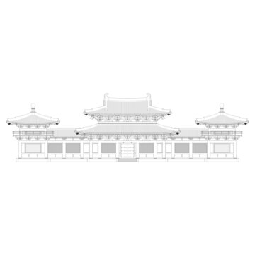 唐風古建正立面線稿