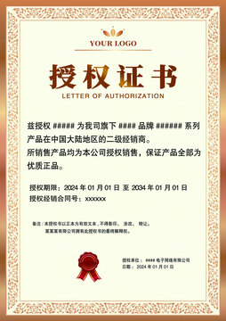 金邊金屬感網(wǎng)絡代理授權(quán)證書