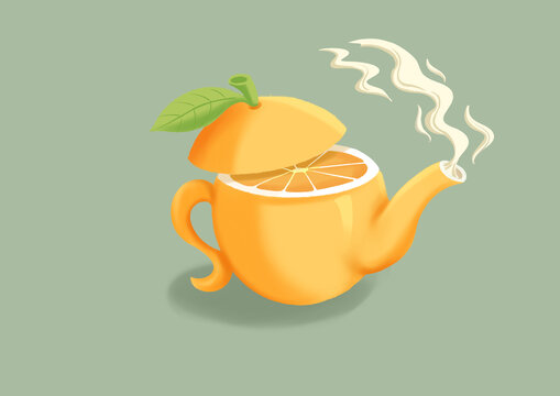 橙子茶壺小元素插畫
