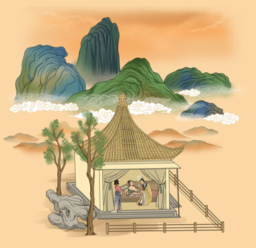 古風艾灸插畫