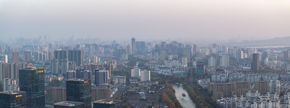 杭州拱墅区运河城市风光航拍