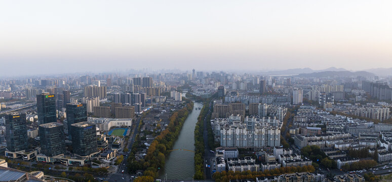 杭州拱墅区运河城市风光航拍