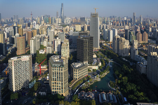 上海淮海路新天地航拍城市风光