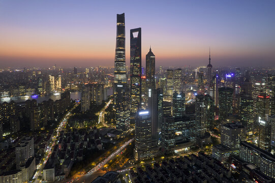 上海浦东陆家嘴航拍风光夜景