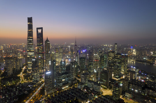 上海浦东陆家嘴航拍风光夜景