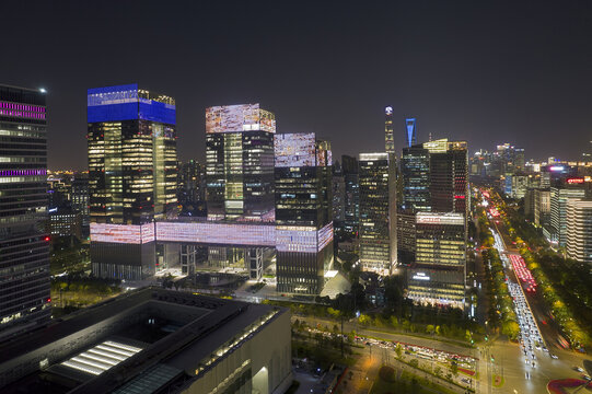 上海金融交易广场航拍风光夜景