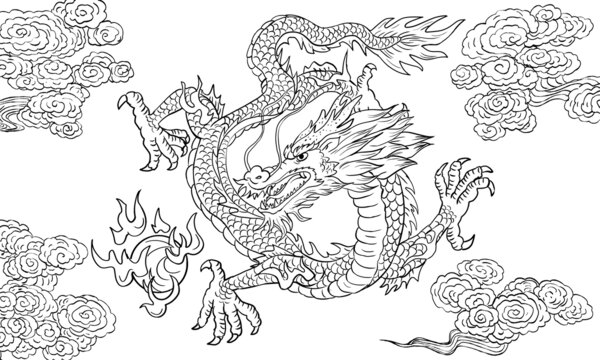 中國(guó)龍線稿
