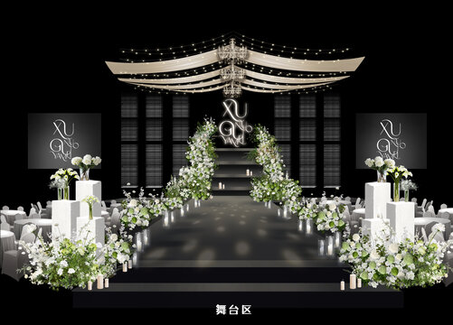 黑色韓式婚禮舞臺效果圖
