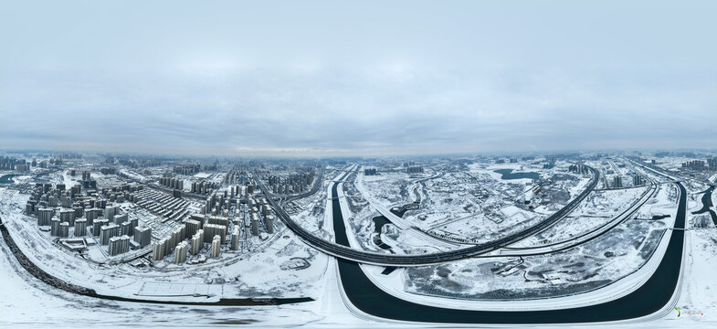 城市航拍雪景