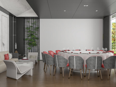 新中式餐厅墙布壁画背景场景图