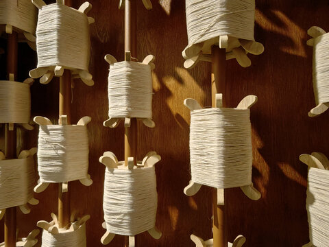 古代纺纱织布工具绕线棒纺线轮