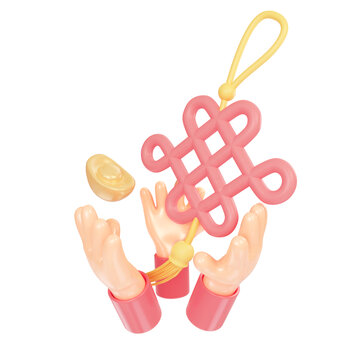3D手勢新年中國結(jié)圖標(biāo)元素
