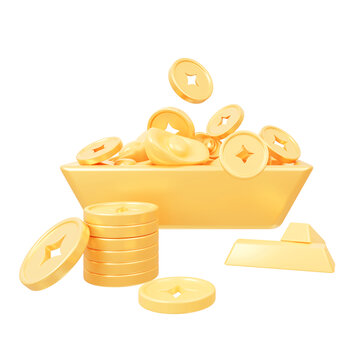 3D新年金幣圖標元素