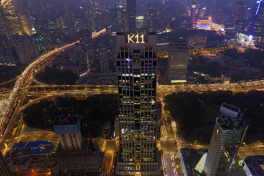 上海淮海路新天地航拍风光夜景