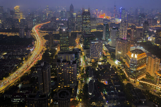 上海淮海路新天地航拍风光夜景