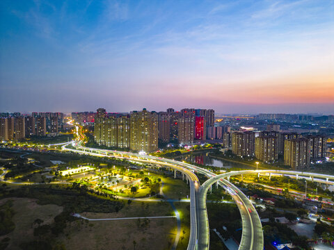 航拍泉州晋江城市夜景