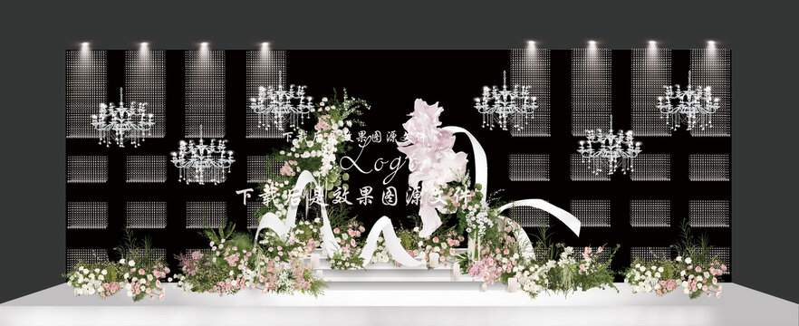 韓式水晶婚禮效果圖白綠粉紙花