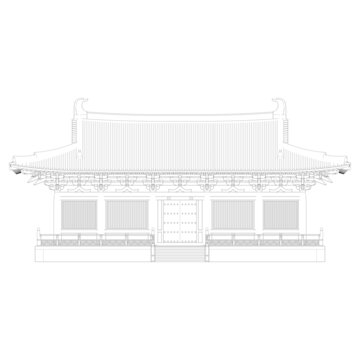 唐風(fēng)歇山大殿正立面線稿