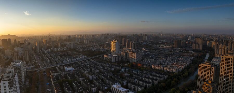 杭州拱墅区朝晖地区城市夕阳风光