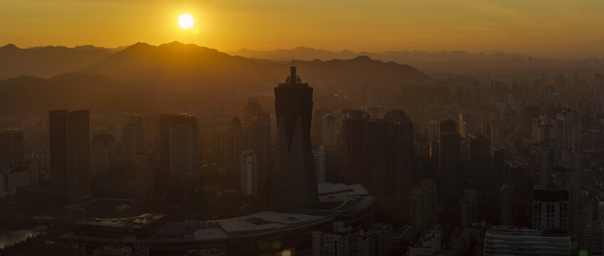 杭州拱墅区朝晖地区城市夕阳风光