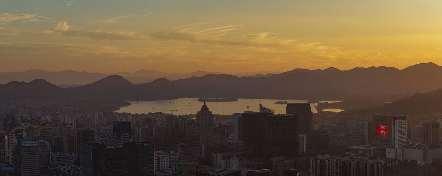 杭州拱墅区朝晖地区城市夕阳风光