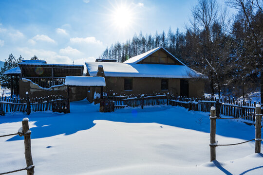 冬季东北雪景日出阳光