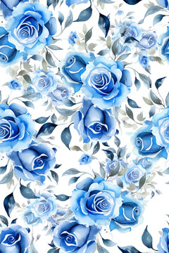 蓝色玫瑰印花图案