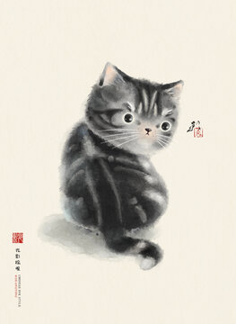 猫咪水墨画