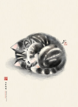 猫咪水墨画