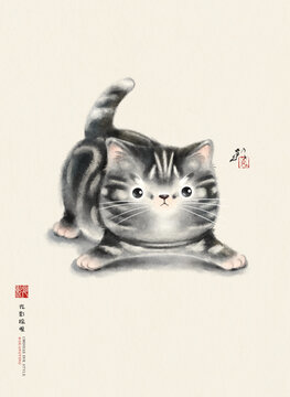 猫咪水墨画