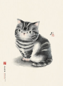 貓咪水墨畫(huà)