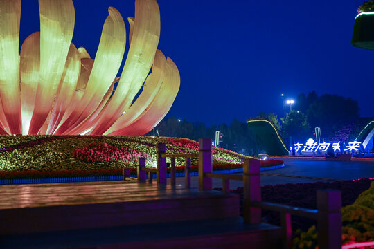 中国开封菊花文化节市民广场夜景