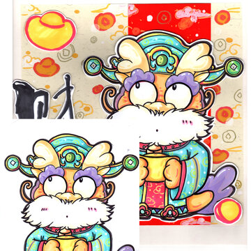 手繪掃描有單ip五福臨門之財神
