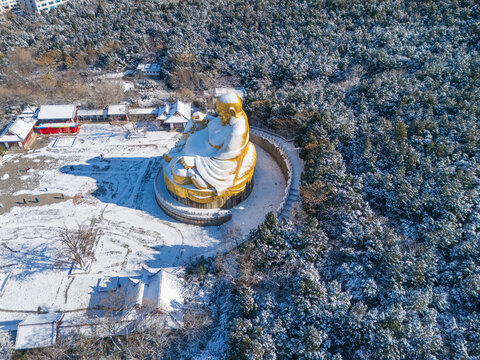 济南千佛山黄金大佛雪景