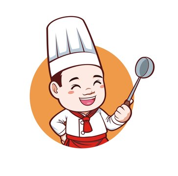 卡通可愛胖廚師頭像矢量圖