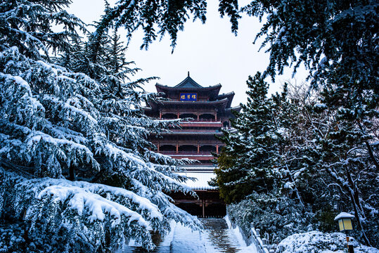 威海环翠楼公园雪景