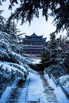 威海环翠楼公园雪景